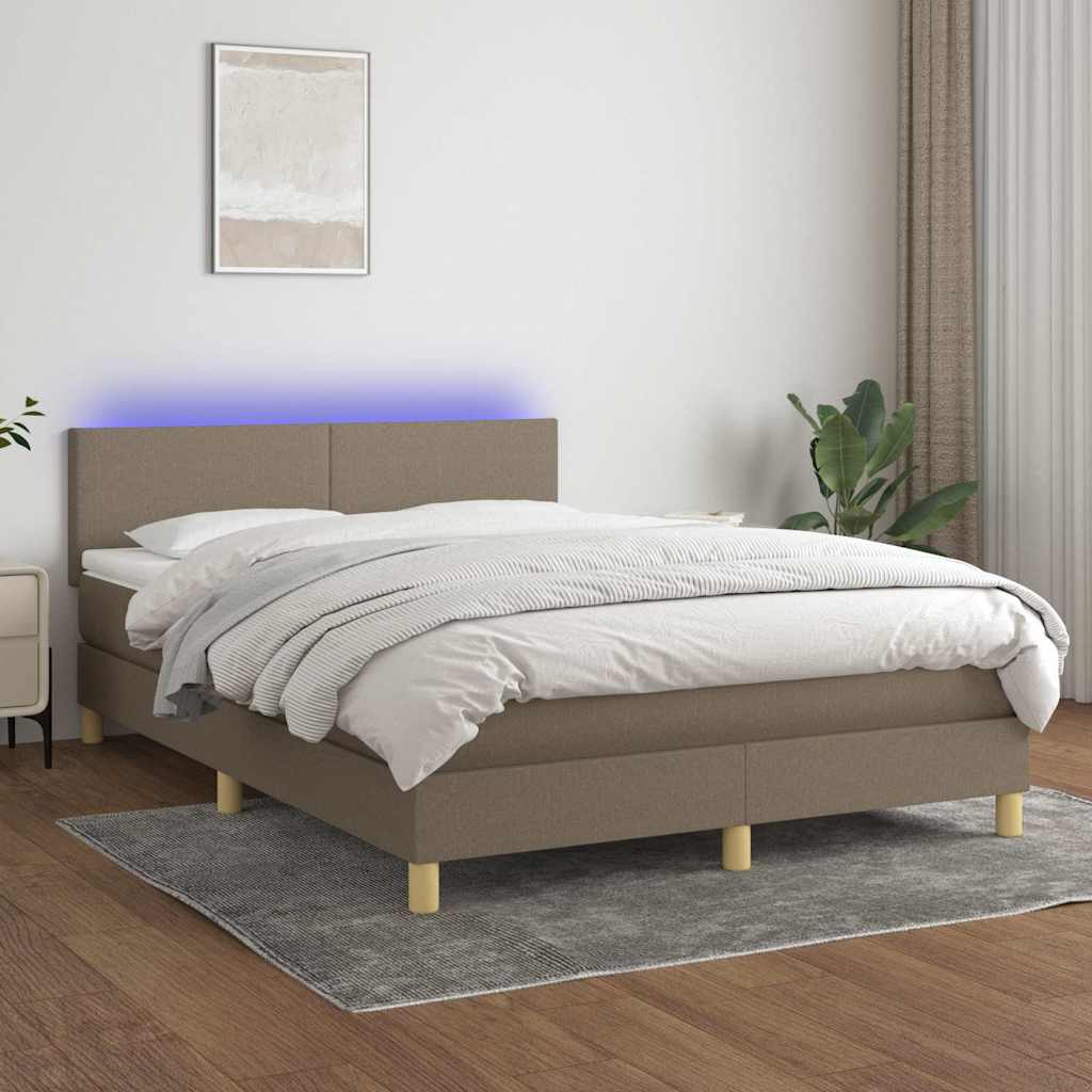 Tópszínű szövet rugós és LED-es ágy matraccal 140x190cm