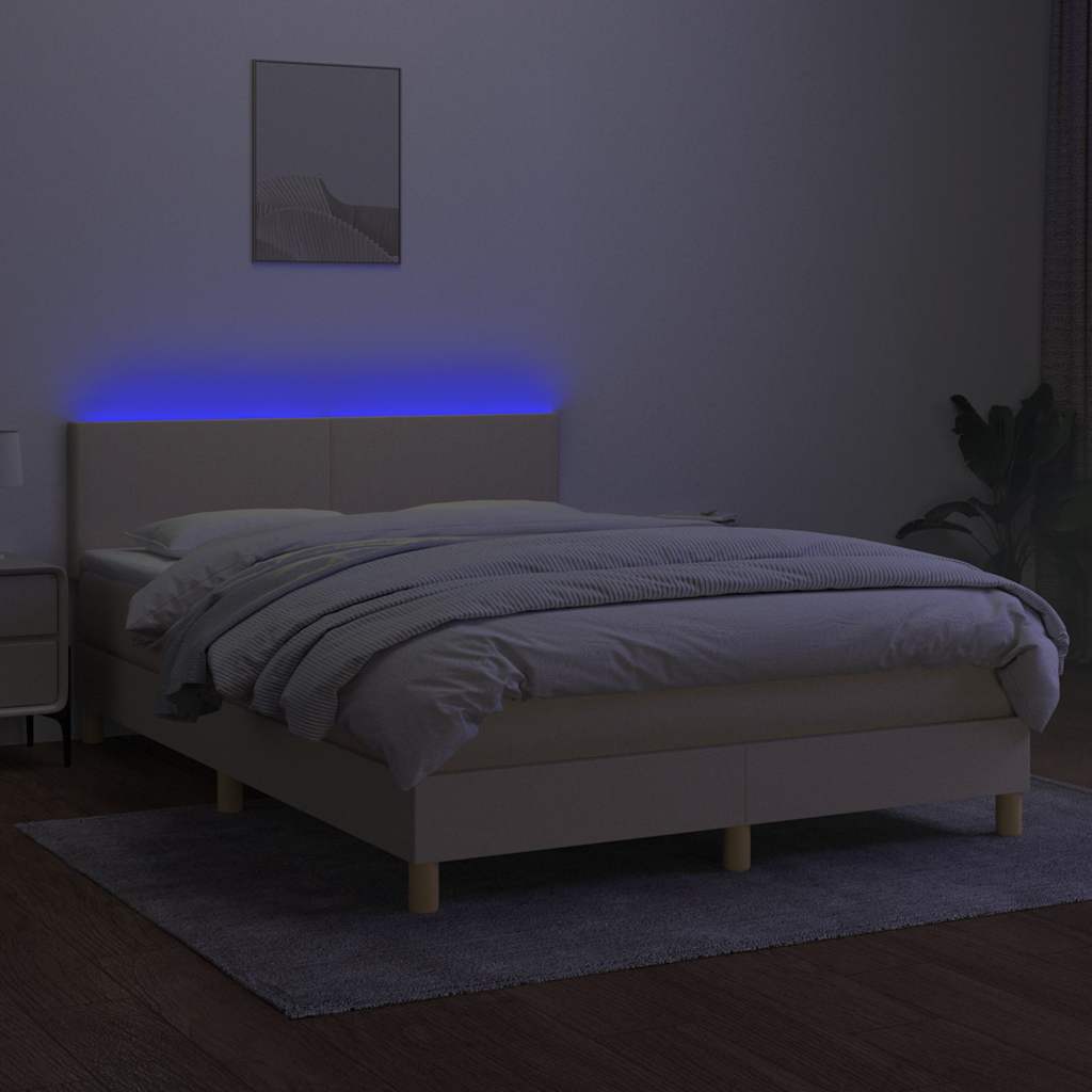 Krémszínű szövet rugós és LED-es ágy matraccal 140x200 cm 4