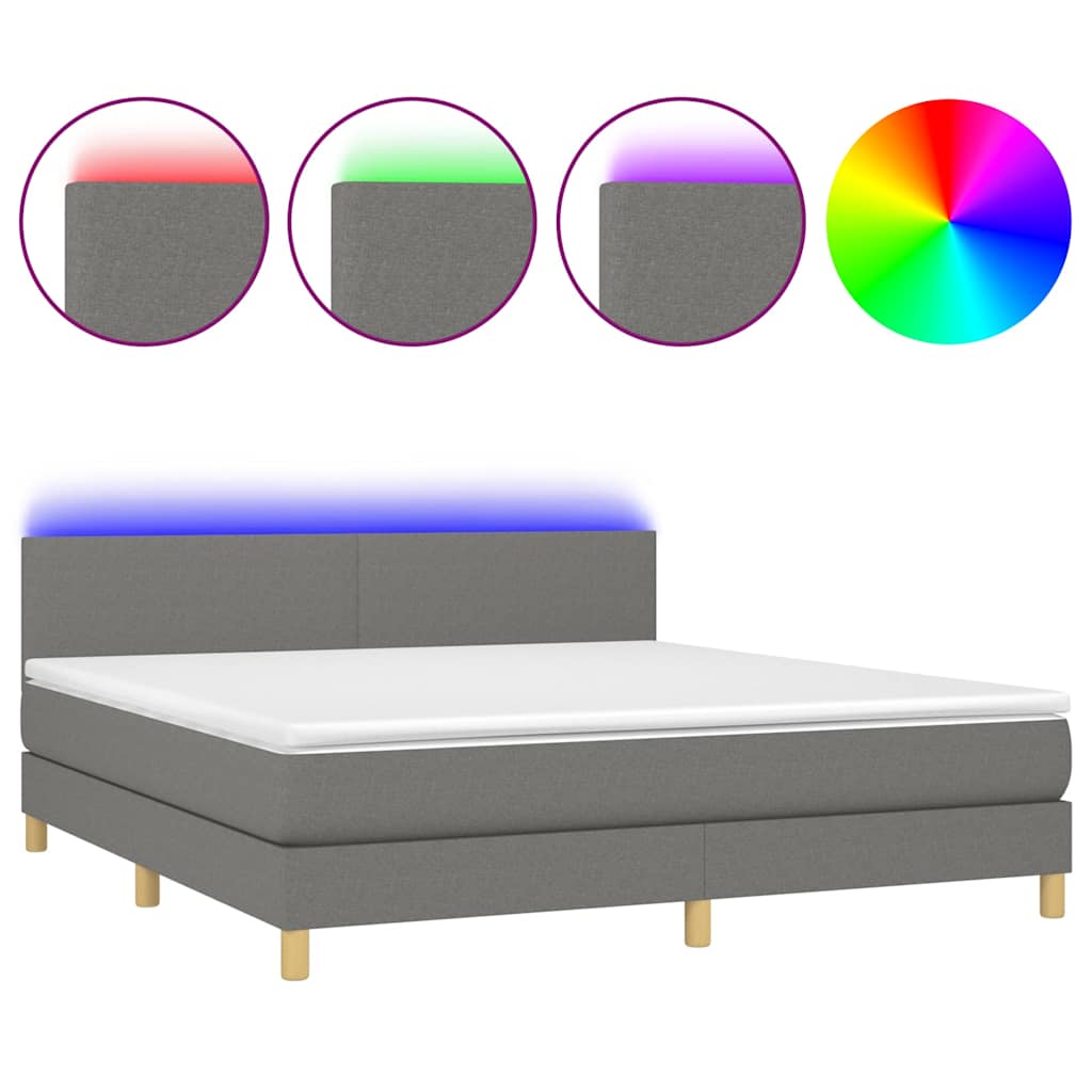Sötétszürke szövet rugós és LED-es ágy matraccal 160x200 cm 2