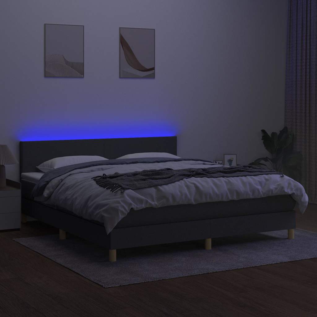 Sötétszürke szövet rugós és LED-es ágy matraccal 160x200 cm 4