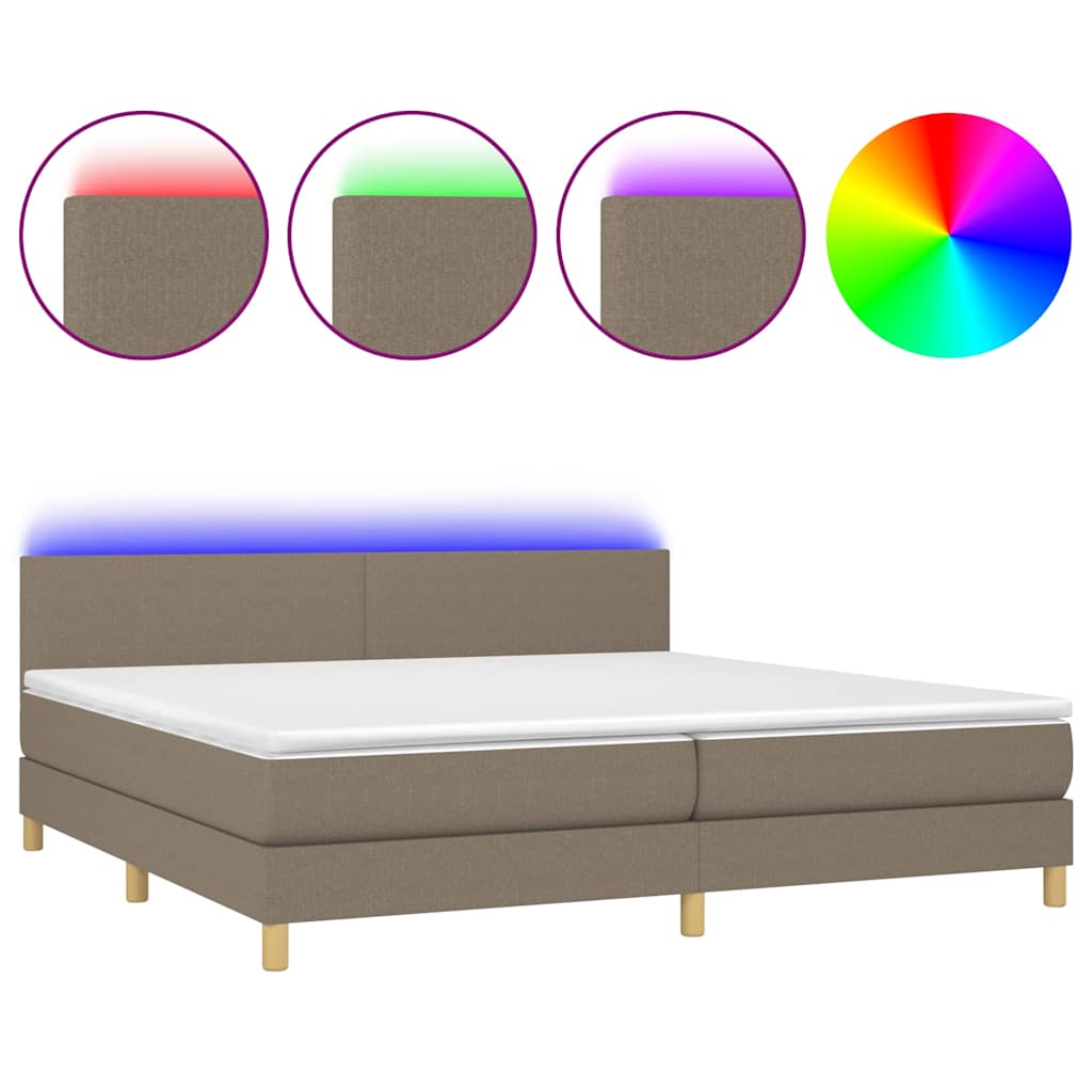 Tópszínű szövet rugós és LED-es ágy matraccal 200 x 200 cm 2