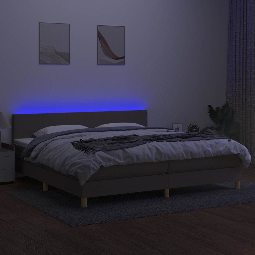 Tópszínű szövet rugós és LED-es ágy matraccal 200 x 200 cm 4