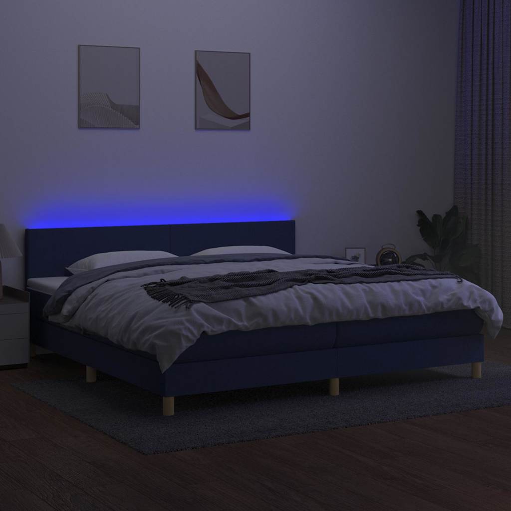 Kék szövet rugós és LED-es ágy matraccal 200 x 200 cm 4