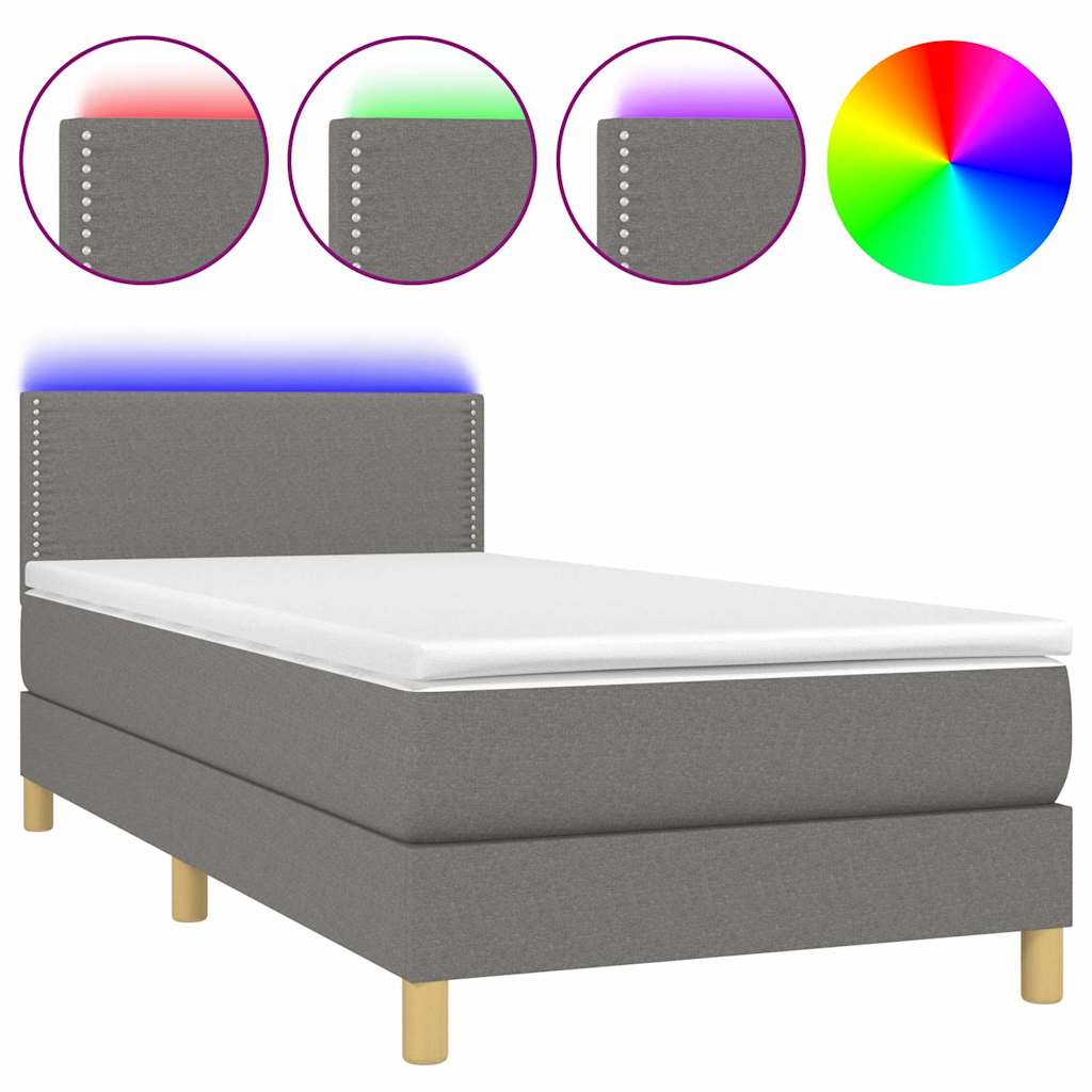 Sötétszürke szövet rugós és LED-es ágy matraccal 90x190 cm 2