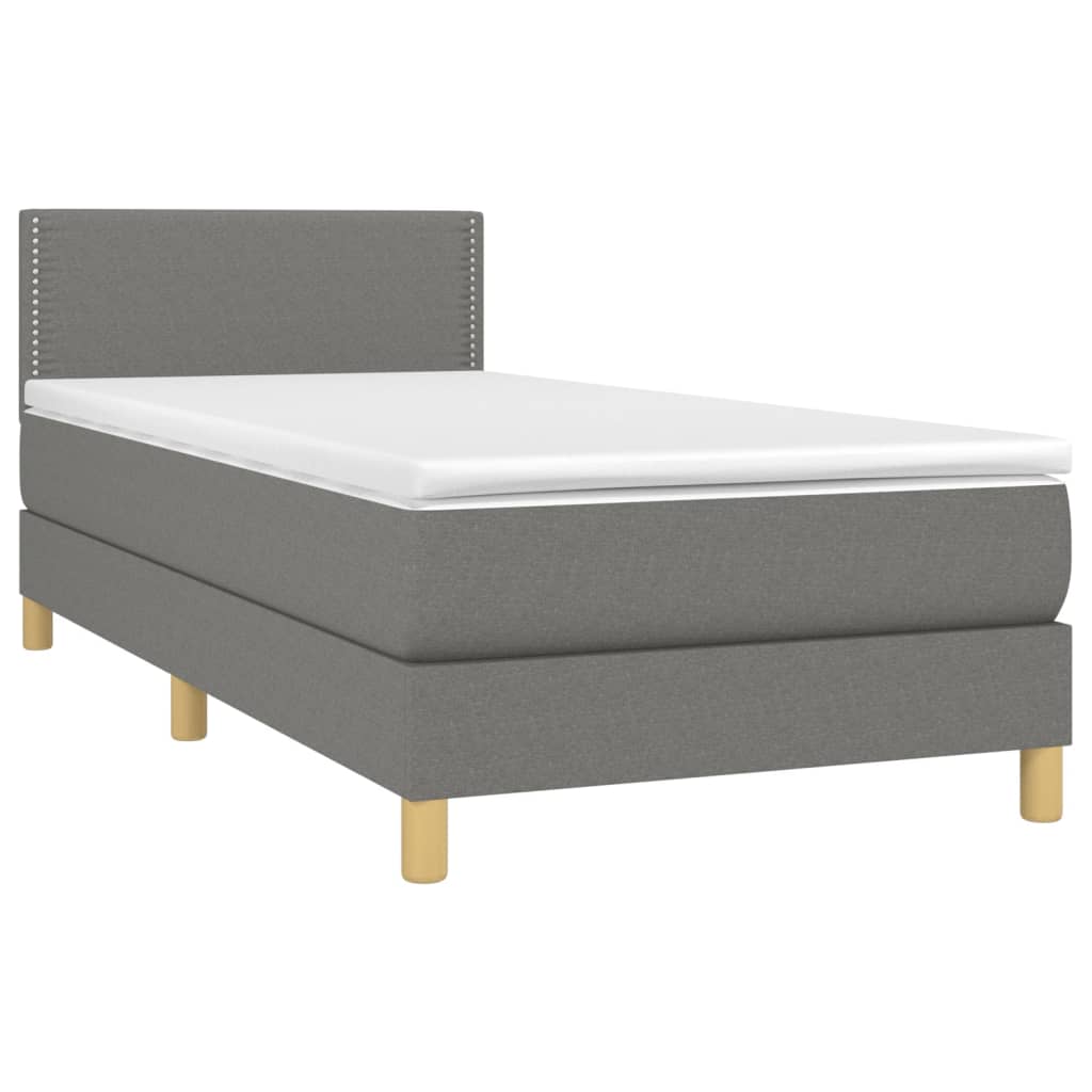 Sötétszürke szövet rugós és LED-es ágy matraccal 90x190 cm 3