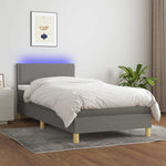 Sötétszürke szövet rugós és LED-es ágy matraccal 90x190 cm