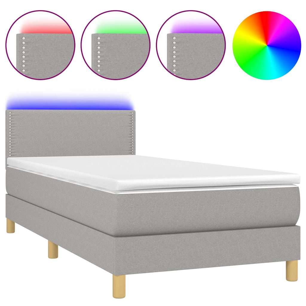Világosszürke szövet rugós és LED-es ágy matraccal 90x200 cm 2
