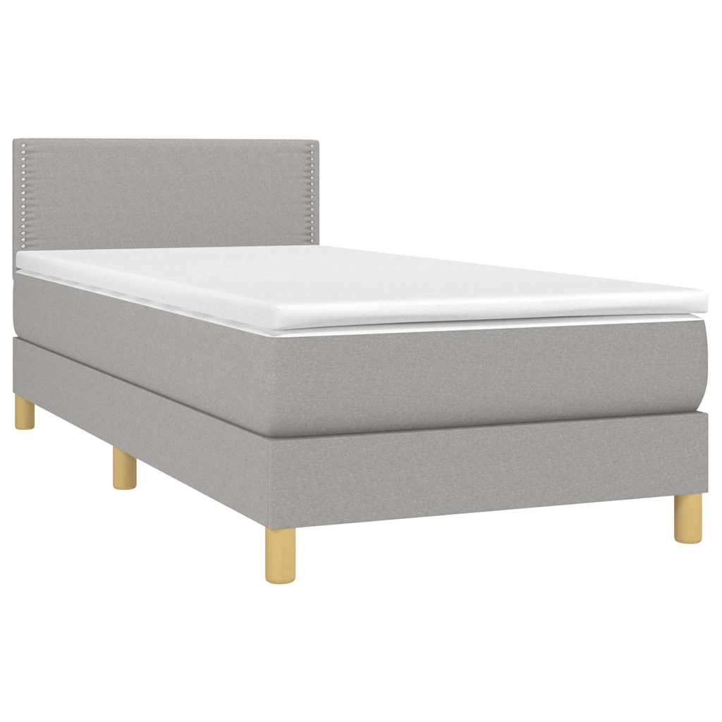 Világosszürke szövet rugós és LED-es ágy matraccal 90x200 cm 3