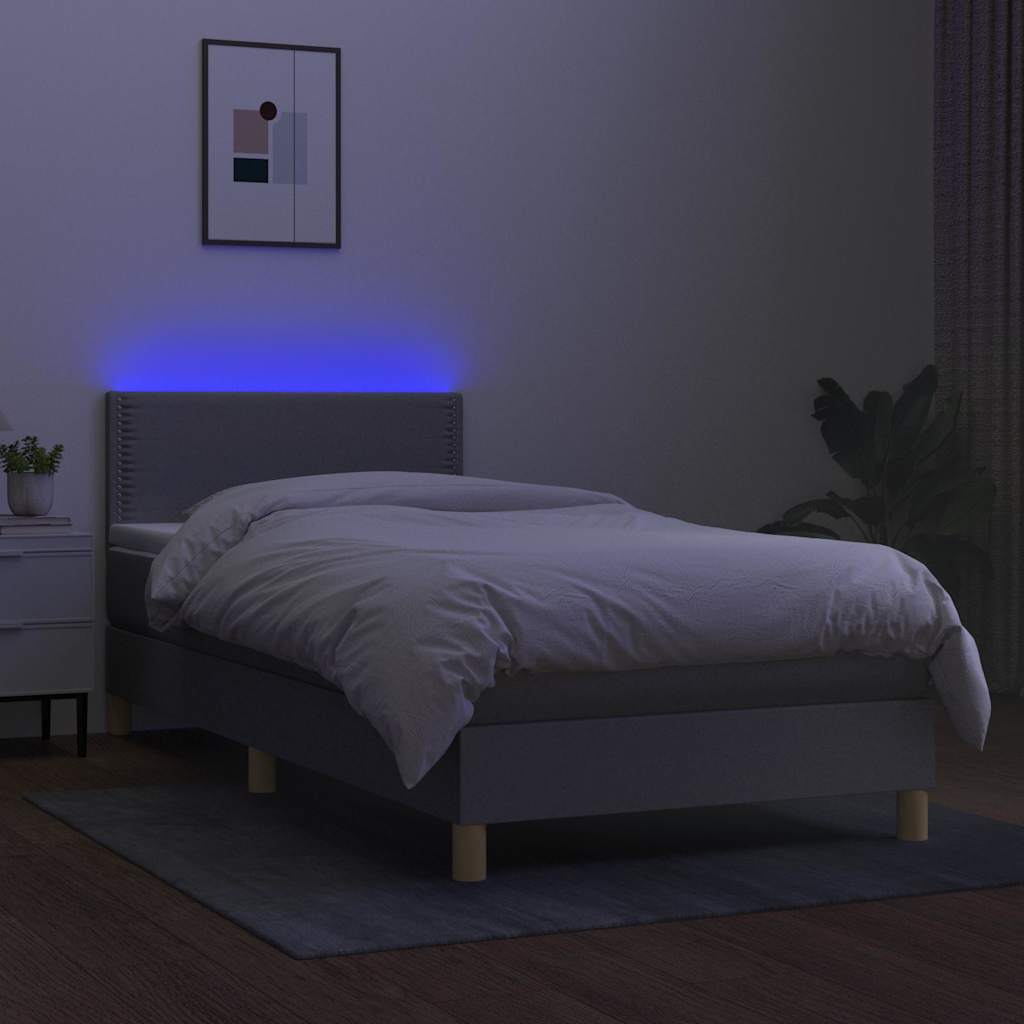 Világosszürke szövet rugós és LED-es ágy matraccal 90x200 cm 4