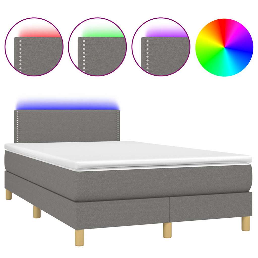 Sötétszürke szövet rugós és LED-es ágy matraccal 120 x 200 cm 2