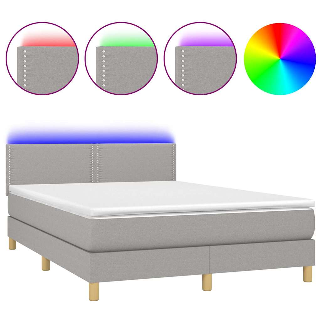 Világosszürke szövet rugós és LED-es ágy matraccal 140x190 cm 2