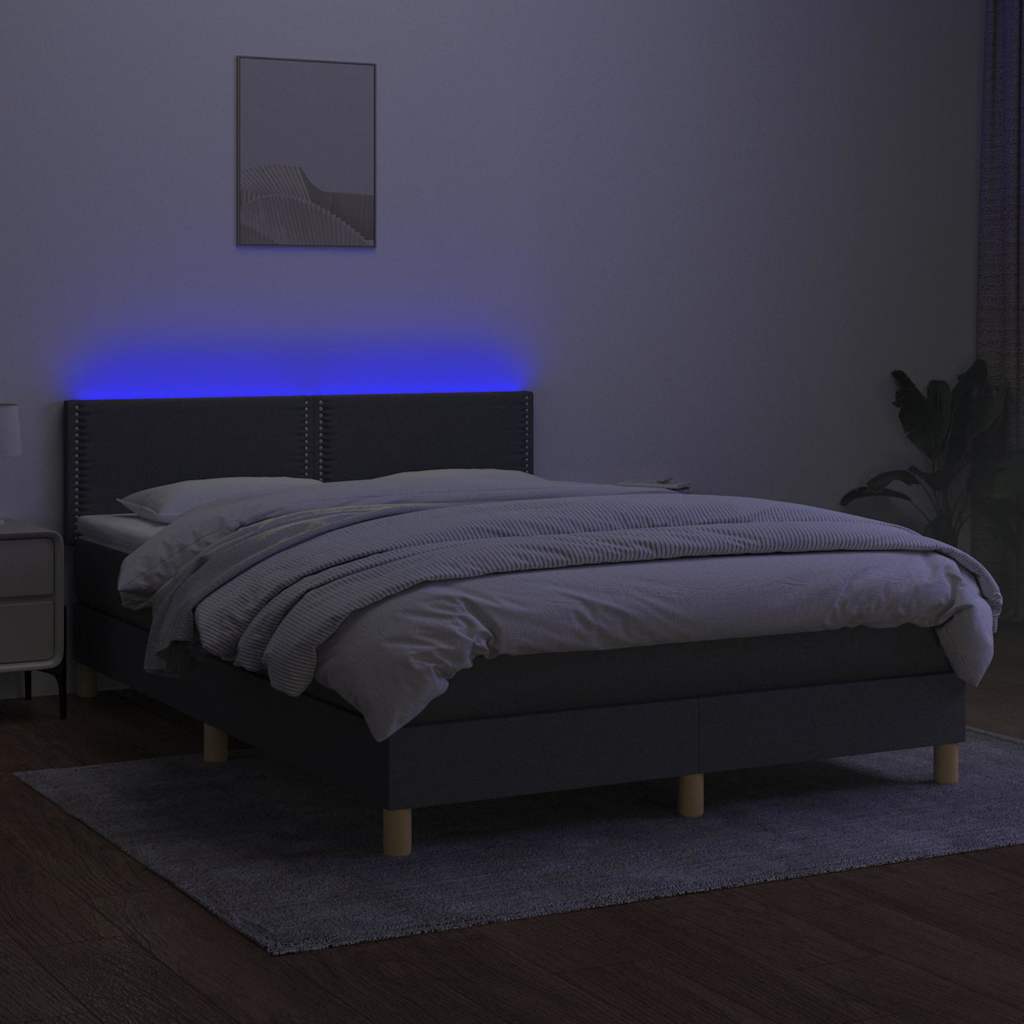 Sötétszürke szövet rugós és LED-es ágy matraccal 140x190 cm 3
