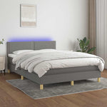 Sötétszürke szövet rugós és LED-es ágy matraccal 140x190 cm