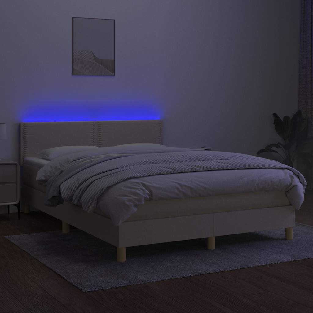 Krémszínű szövet rugós és LED-es ágy matraccal 140x190cm 3