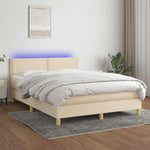 Krémszínű szövet rugós és LED-es ágy matraccal 140x190cm