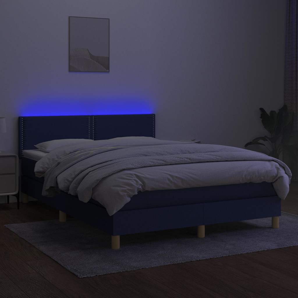Kék szövet rugós és LED-es ágy matraccal 140x200 cm 3