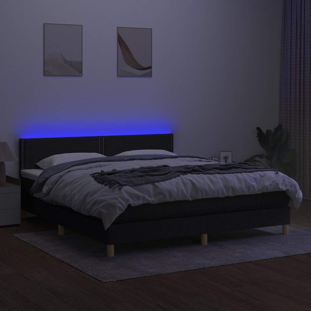 Fekete szövet rugós és LED-es ágy matraccal 180 x 200 cm 3
