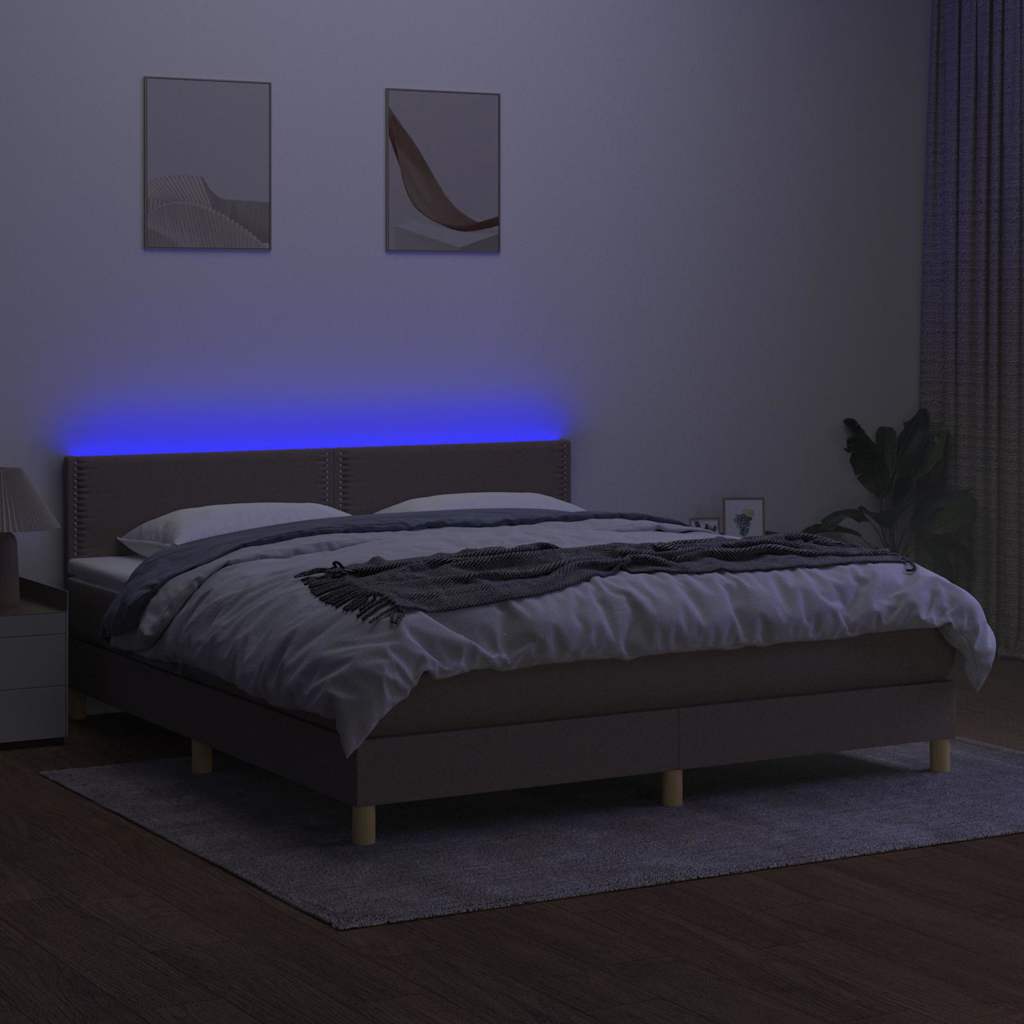 Tópszínű szövet rugós és LED-es ágy matraccal 180 x 200 cm 3
