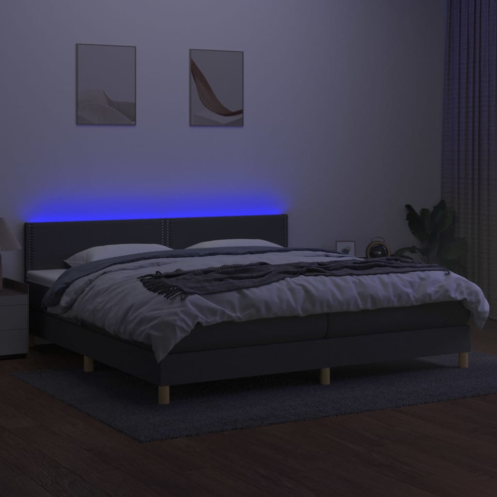 Sötétszürke szövet rugós és LED-es ágy matraccal 200x200 cm 3