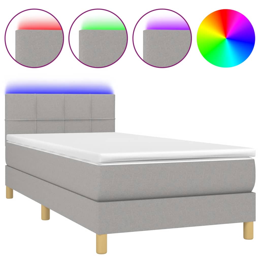 Világosszürke szövet rugós és LED-es ágy matraccal 80 x 200 cm 2