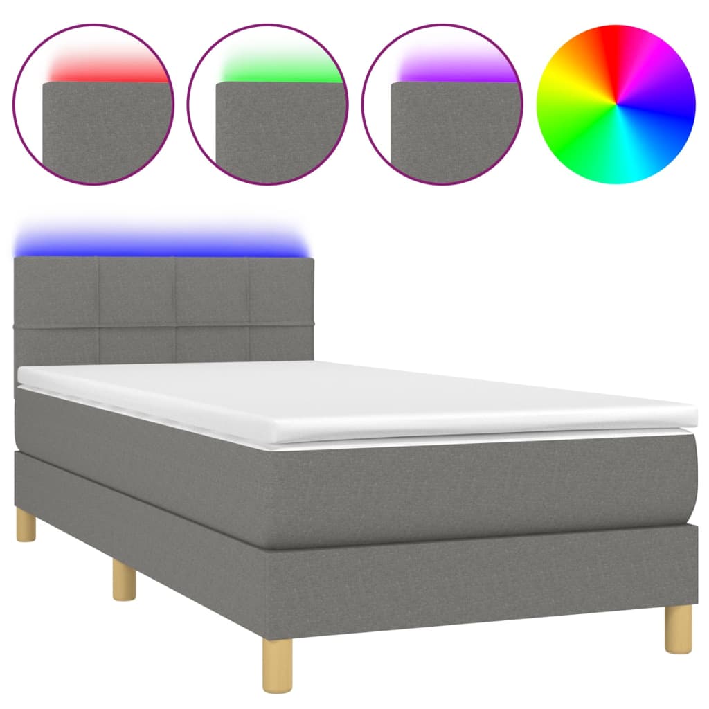 Sötétszürke szövet rugós és LED-es ágy matraccal 80 x 200 cm 2
