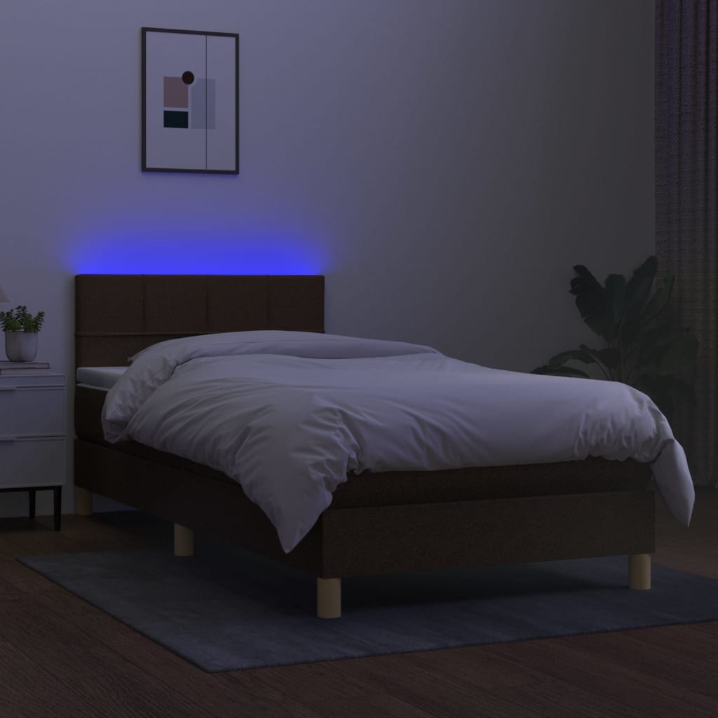 Barna szövet rugós és LED-es ágy matraccal 80 x 200 cm 4