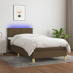 Barna szövet rugós és LED-es ágy matraccal 90x200 cm