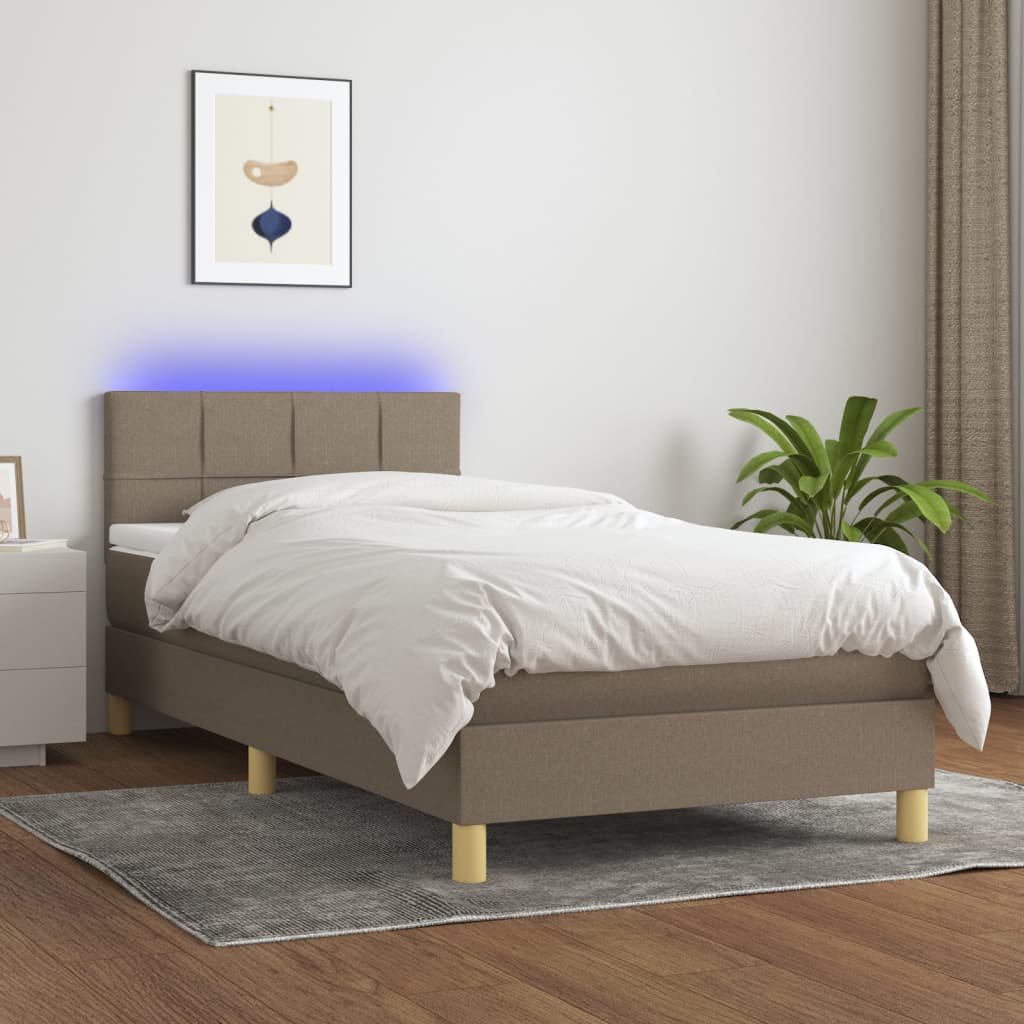 Tópszínű szövet rugós és LED-es ágy matraccal 100x200 cm