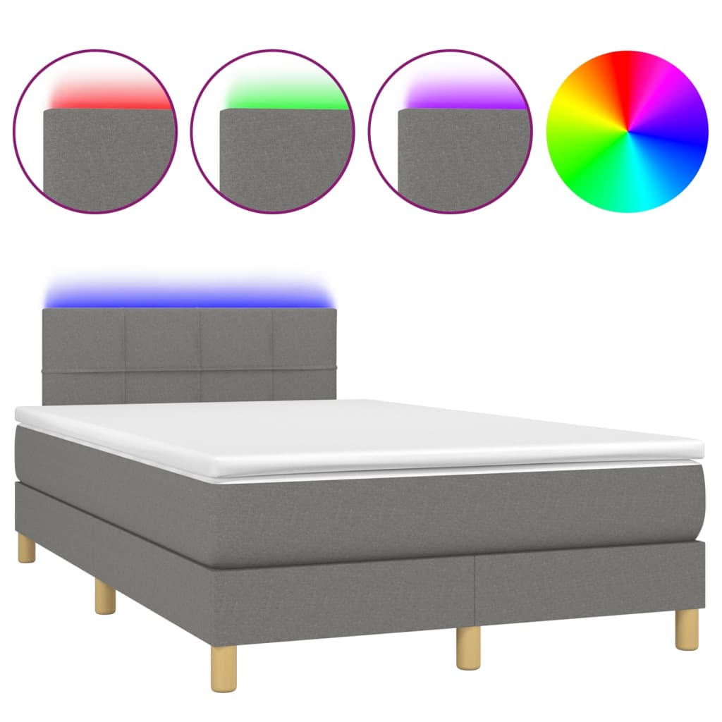 Sötétszürke szövet rugós és LED-es ágy matraccal 120 x 200 cm 2
