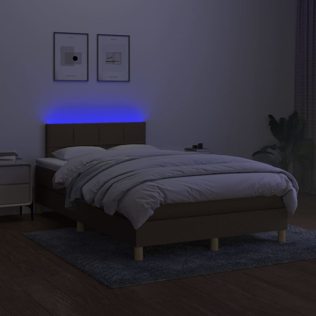 Barna szövet rugós és LED-es ágy matraccal 120 x 200 cm 4