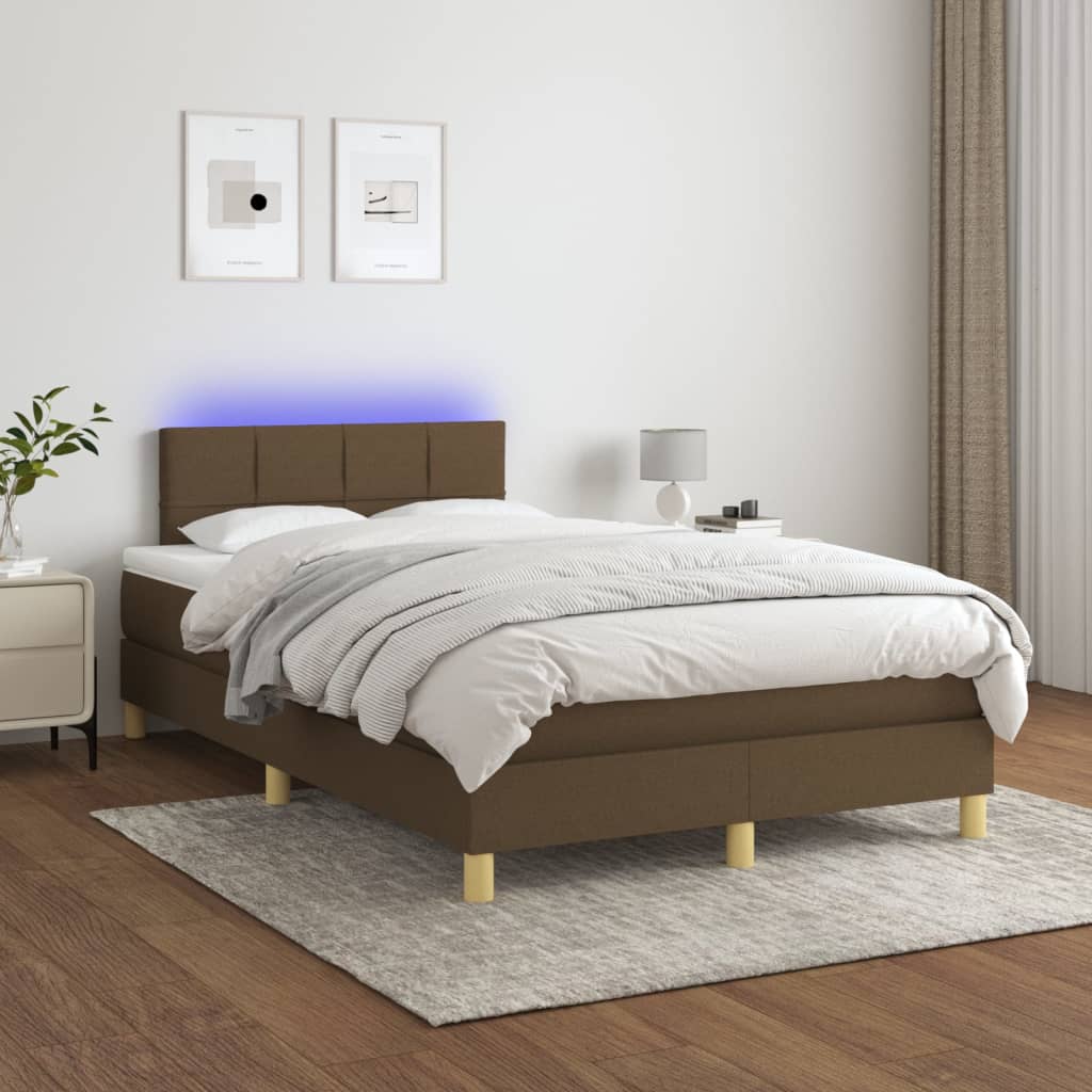Barna szövet rugós és LED-es ágy matraccal 120 x 200 cm