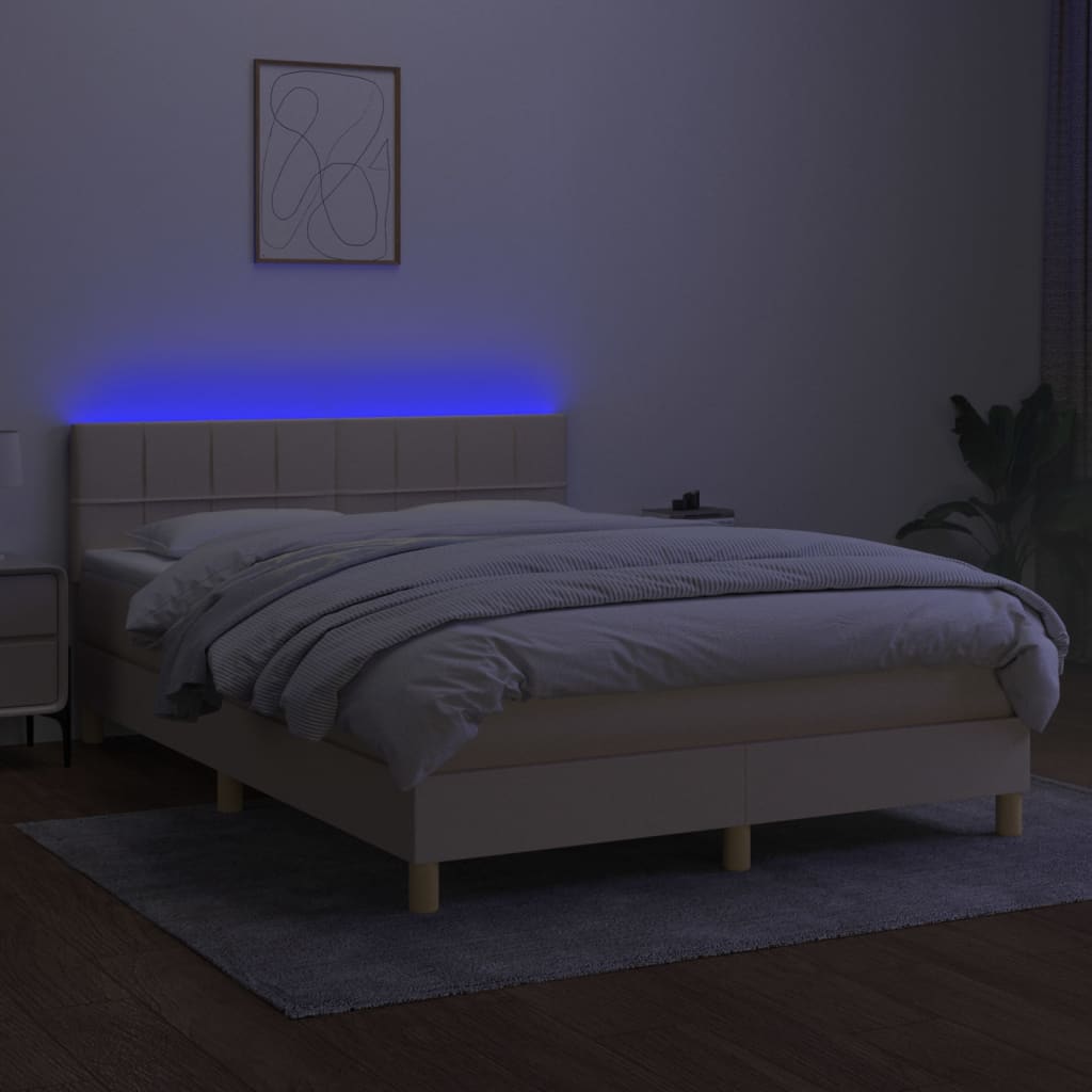Krémszínű szövet rugós és LED-es ágy matraccal 140x190cm 4