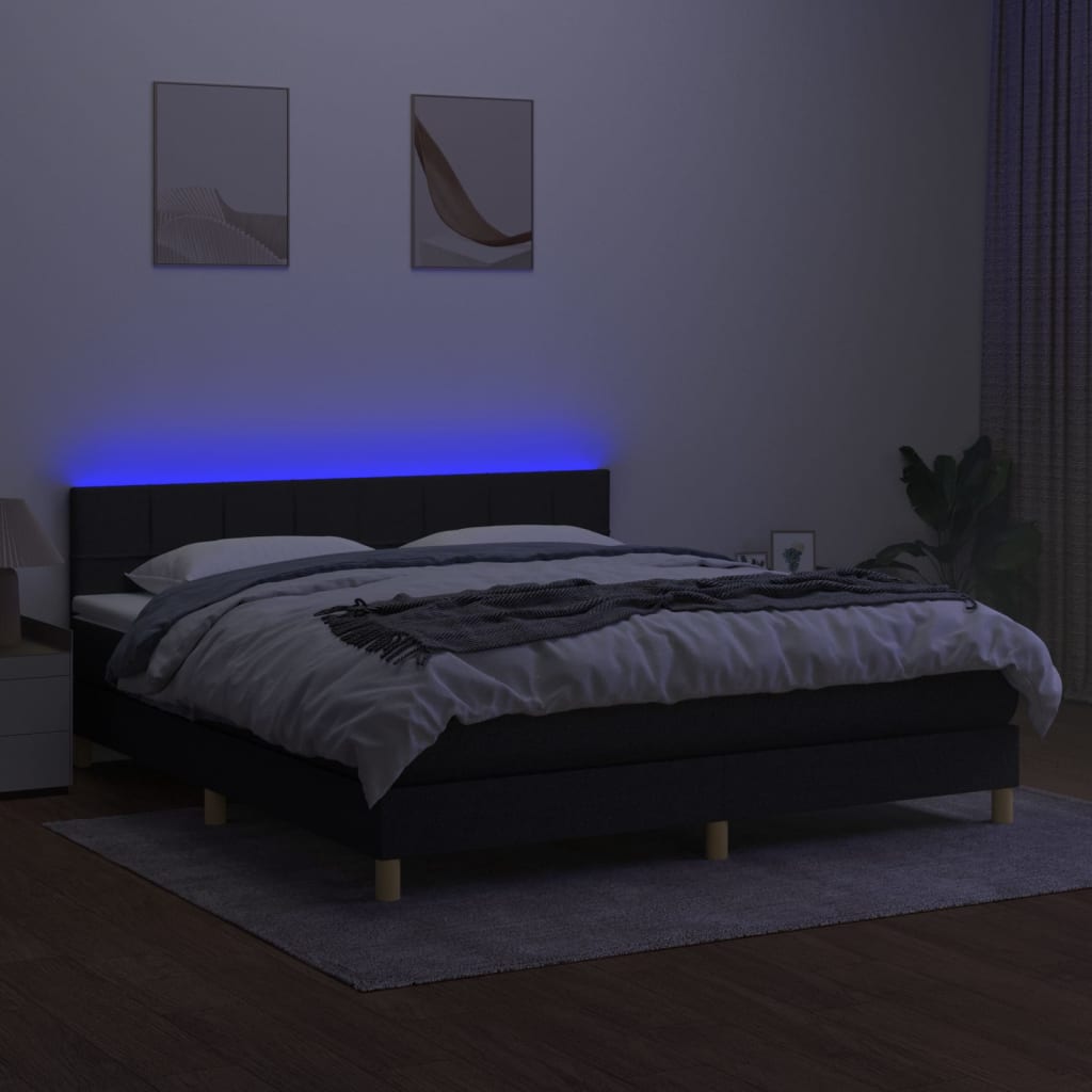 Fekete szövet rugós és LED-es ágy matraccal 160x200 cm 4
