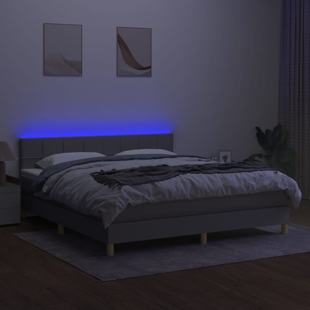 Világosszürke szövet rugós és LED-es ágy matraccal 160x200 cm 4