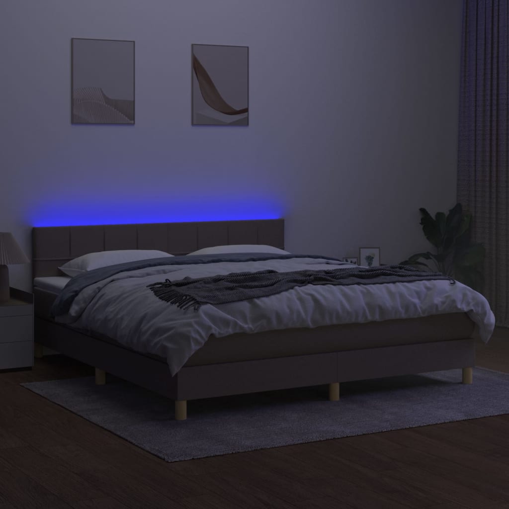 Tópszínű szövet rugós és LED-es ágy matraccal 180 x 200 cm 4