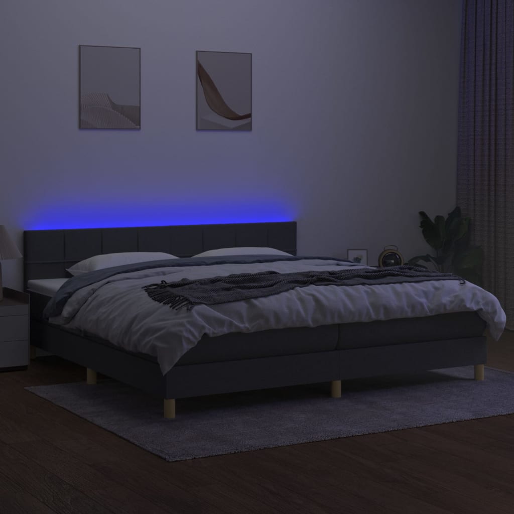 Sötétszürke szövet rugós és LED-es ágy matraccal 200x200 cm 4