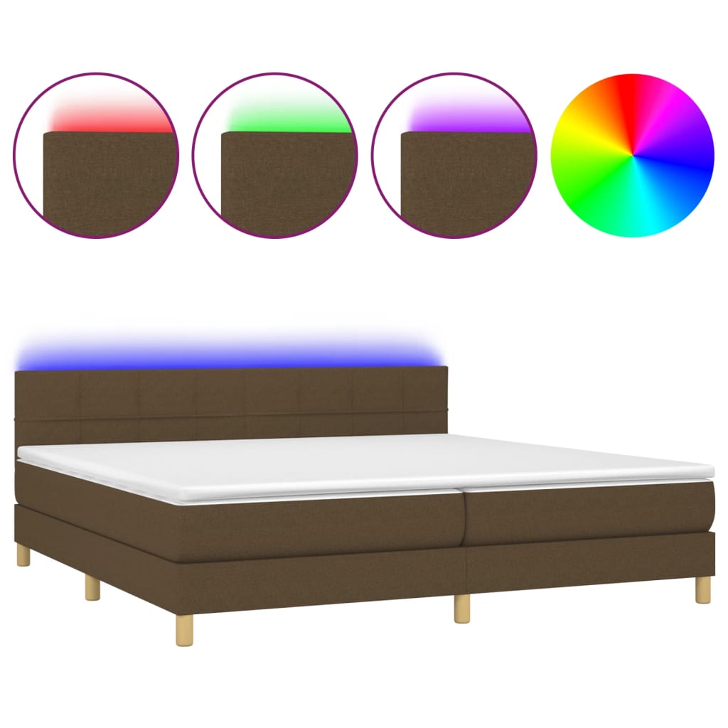 Barna szövet rugós és LED-es ágy matraccal 200x200 cm 2