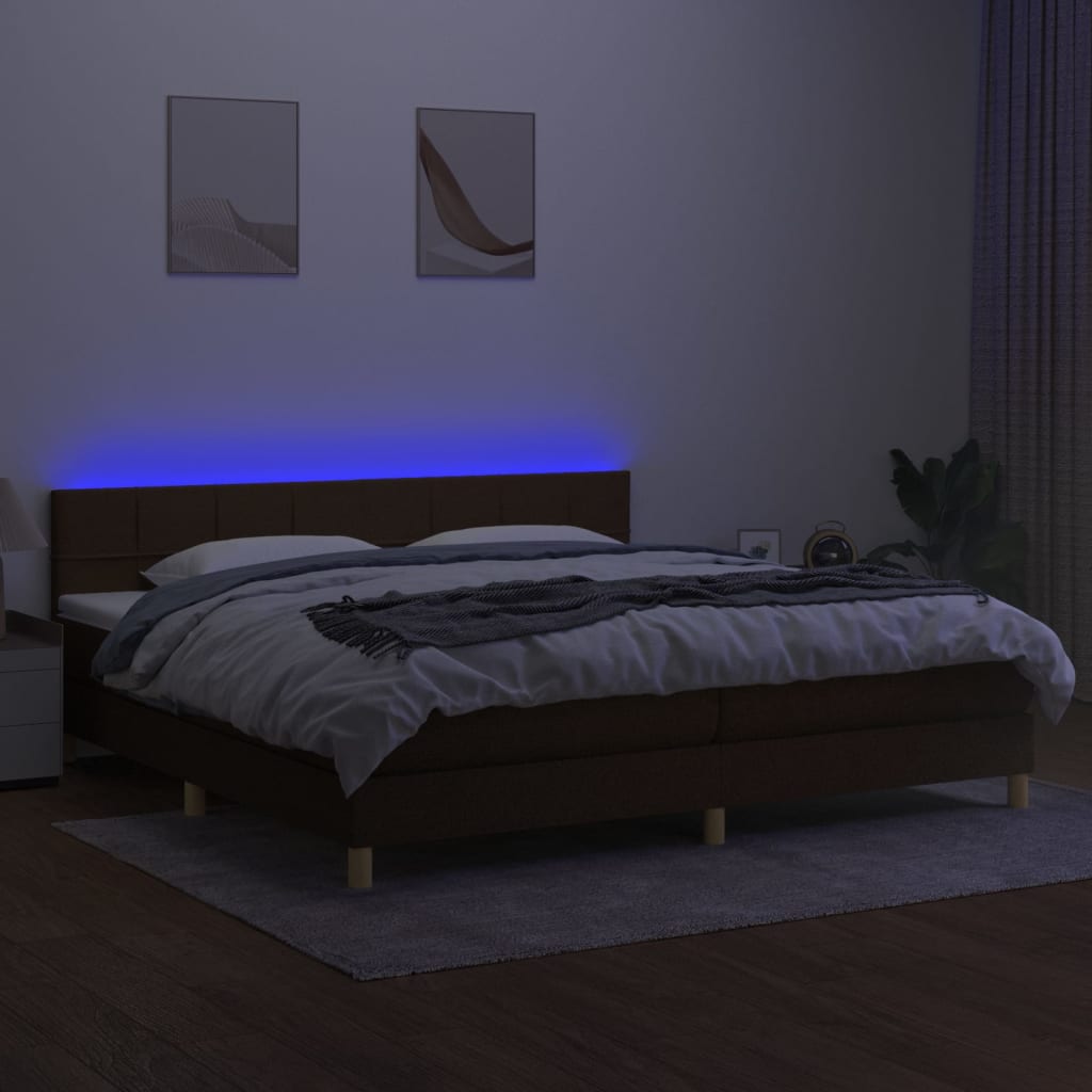 Barna szövet rugós és LED-es ágy matraccal 200x200 cm 4