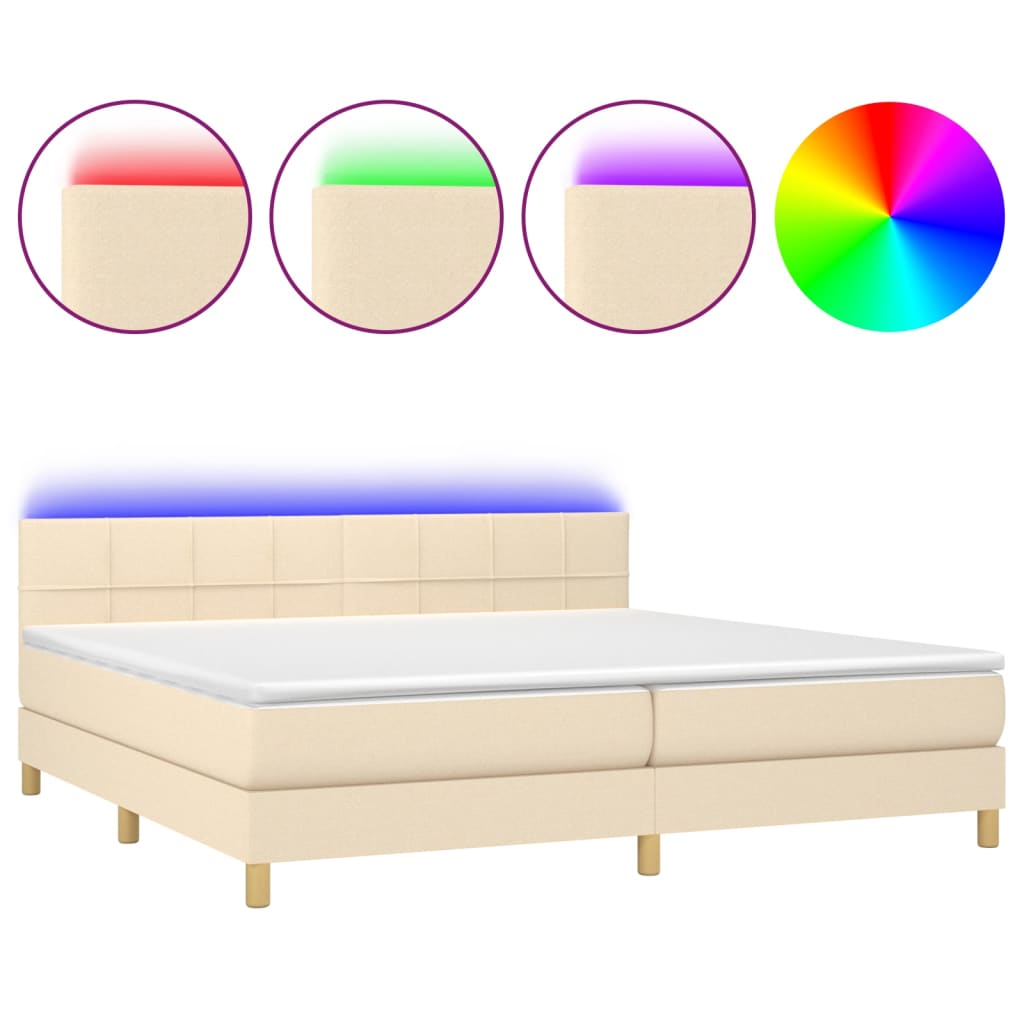 Krémszínű szövet rugós és LED-es ágy matraccal 200 x 200 cm 2