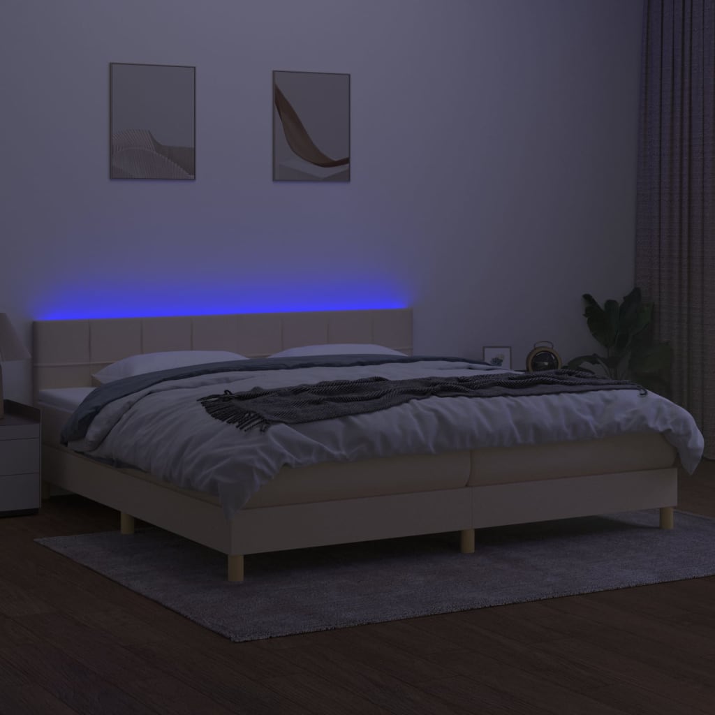 Krémszínű szövet rugós és LED-es ágy matraccal 200 x 200 cm 4