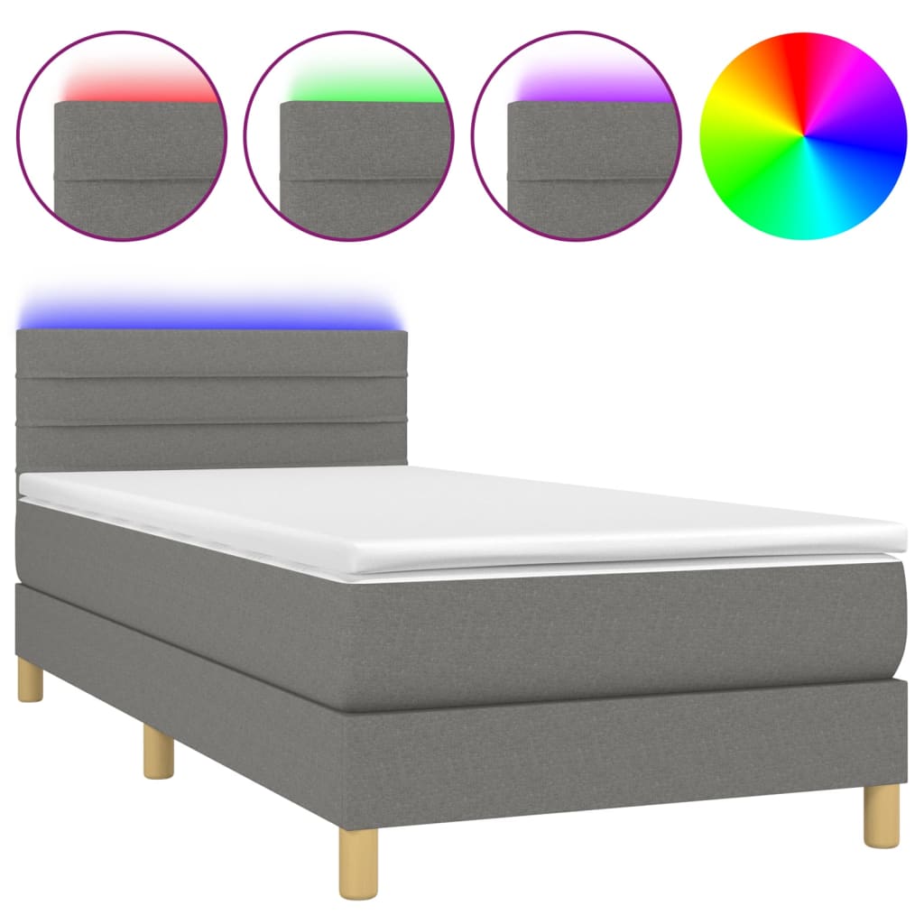 Sötétszürke szövet rugós és LED-es ágy matraccal 80 x 200 cm 2