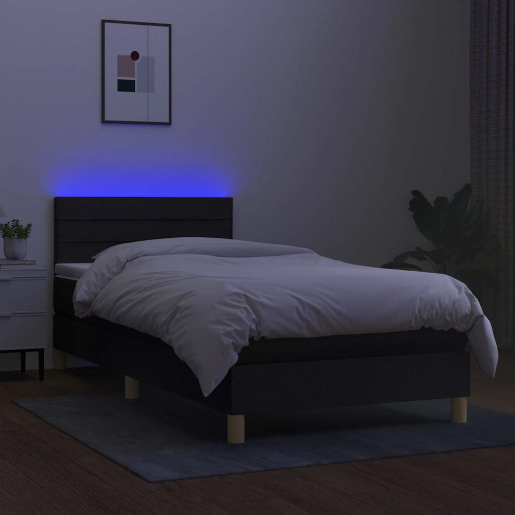 Fekete szövet rugós és LED-es ágy matraccal 90x190 cm 4