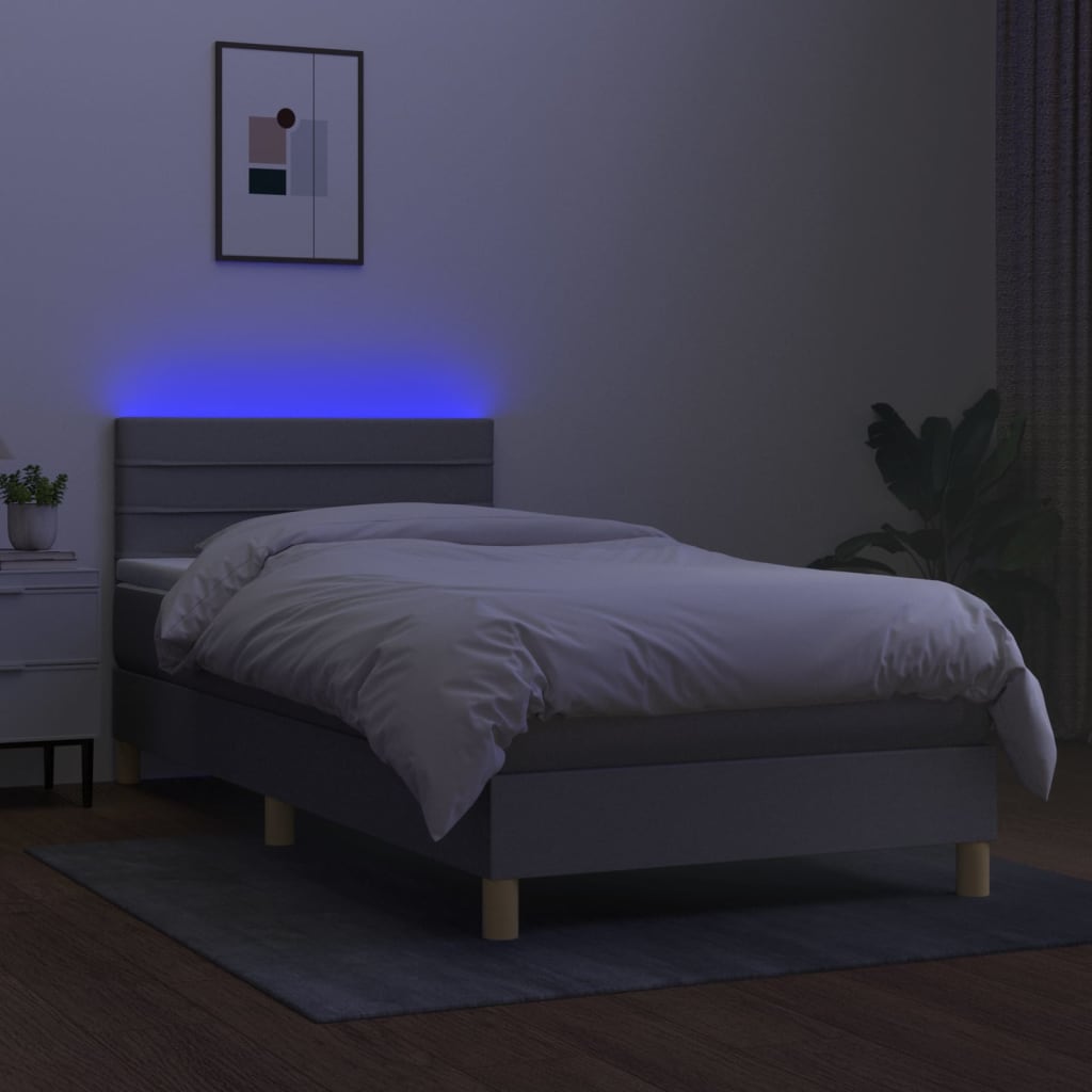 Világosszürke szövet rugós és LED-es ágy matraccal 90x200 cm 4