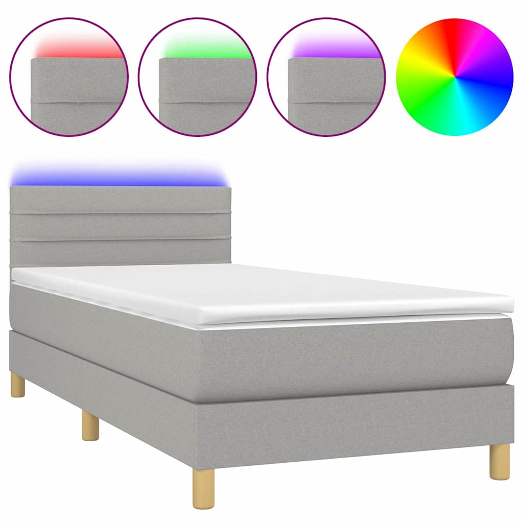 Világosszürke szövet rugós és LED-es ágy matraccal 100x200 cm 2