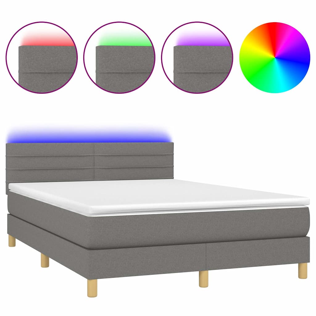 Sötétszürke szövet rugós és LED-es ágy matraccal 140x190 cm 2