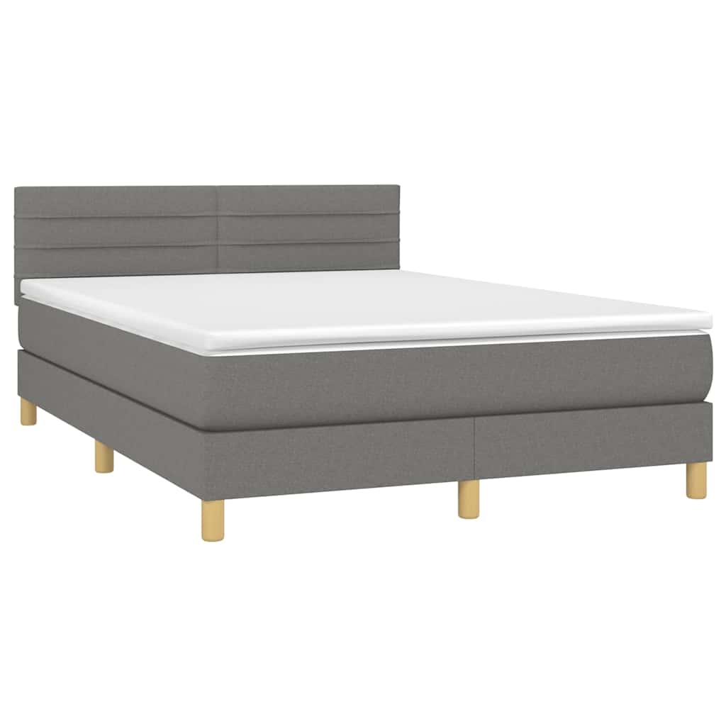 Sötétszürke szövet rugós és LED-es ágy matraccal 140x190 cm 3