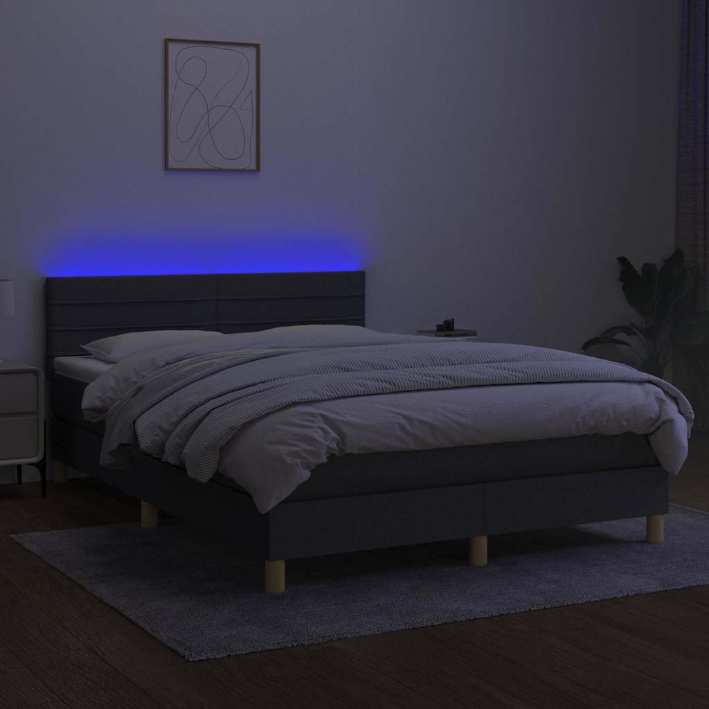 Sötétszürke szövet rugós és LED-es ágy matraccal 140x190 cm 4