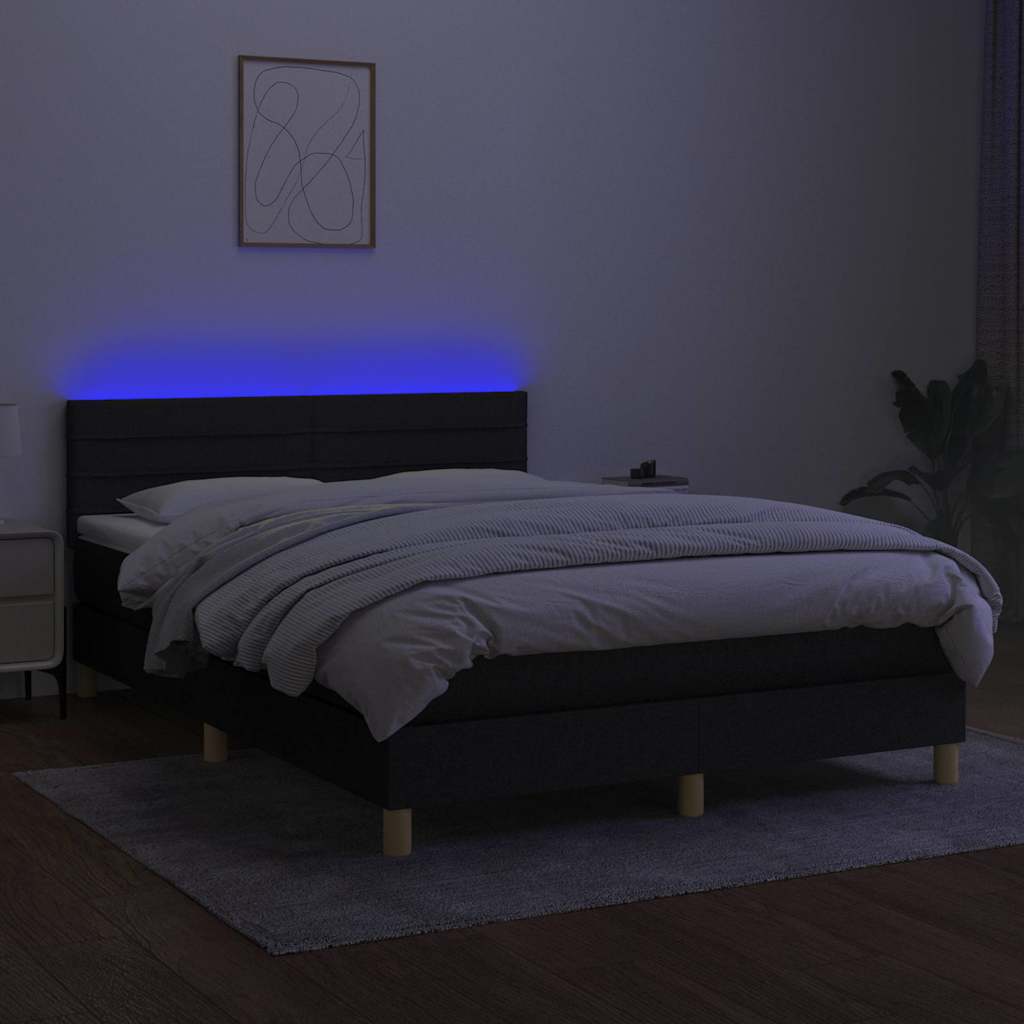 Fekete szövet rugós és LED-es ágy matraccal 140x200 cm 3