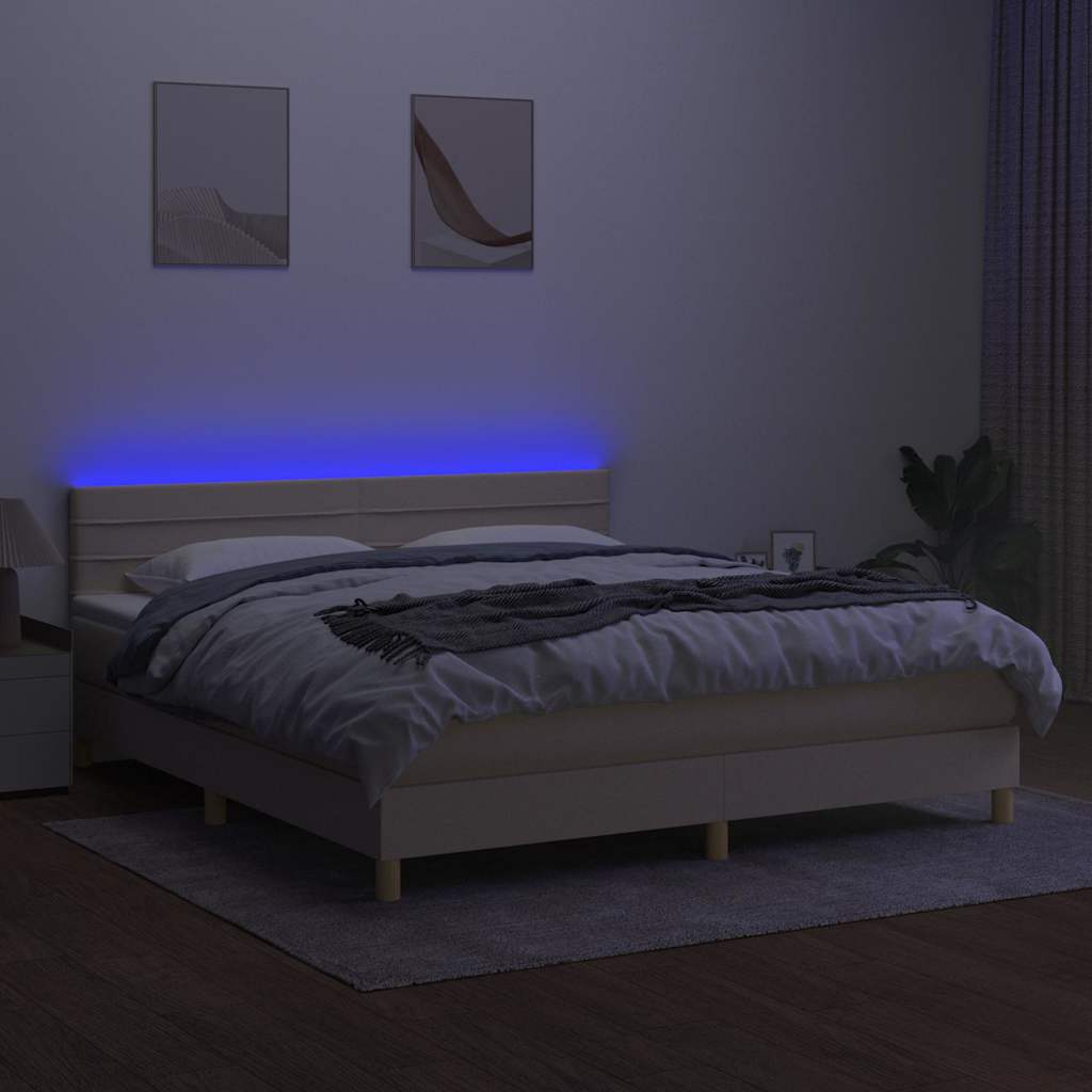Krémszínű szövet rugós és LED-es ágy matraccal 160x200 cm 4