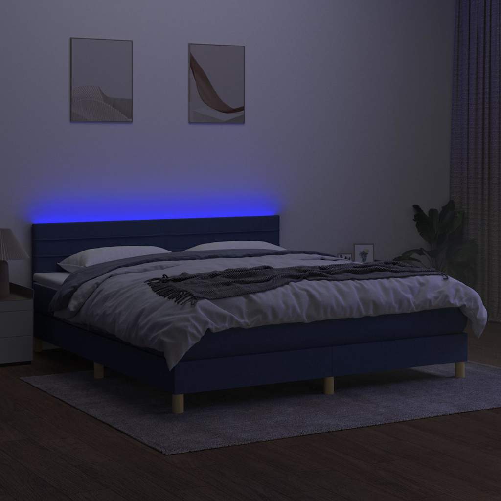 Kék szövet rugós és LED-es ágy matraccal 180 x 200 cm 4